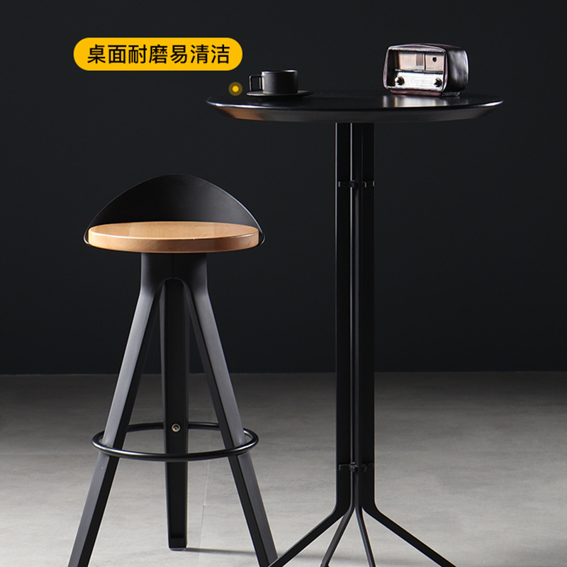 户外吧台桌小户型家用阳台高脚圆桌轻奢工业风高桌子吧桌黑色创意