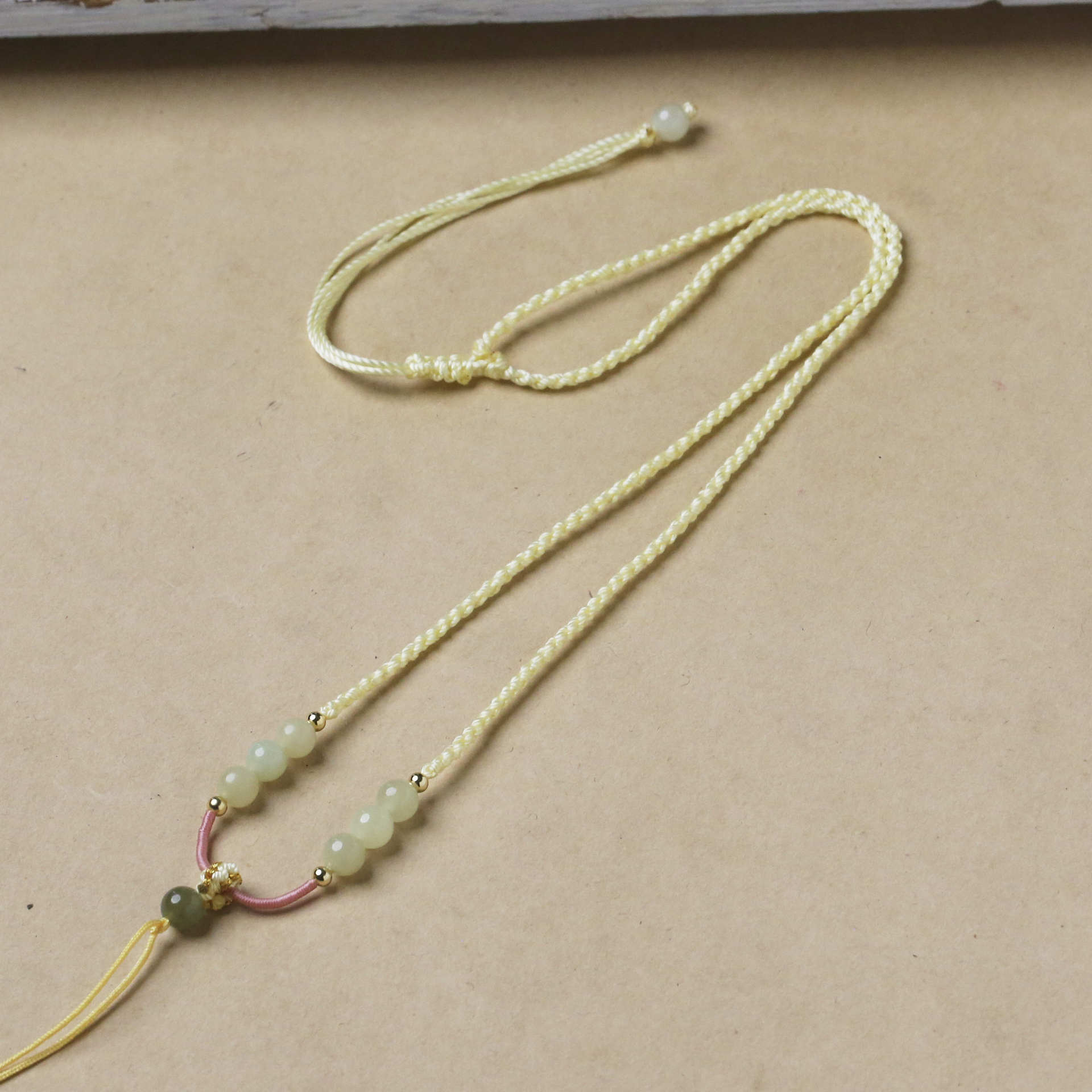 玉石编制蛇结简约手工翠玉圈和田玉珠子酒窝结挂脖绳可调节
