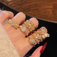 意大利法式復古拉絲鴿子蛋鋯石開口戒指蝴蝶滿鑽中古個性高級配飾