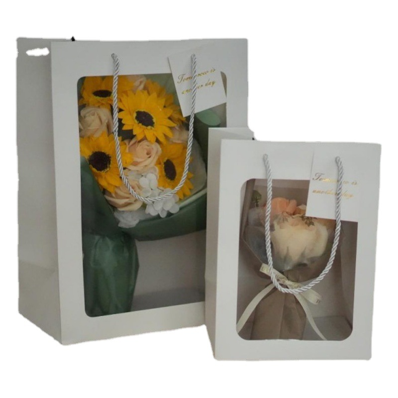 Bolso de mano transparente de flores del día de la madre, bolsa de regalo de ventana de pvc, bolsa de embalaje, bolsa de regalo de flores del maestro del día del maestro