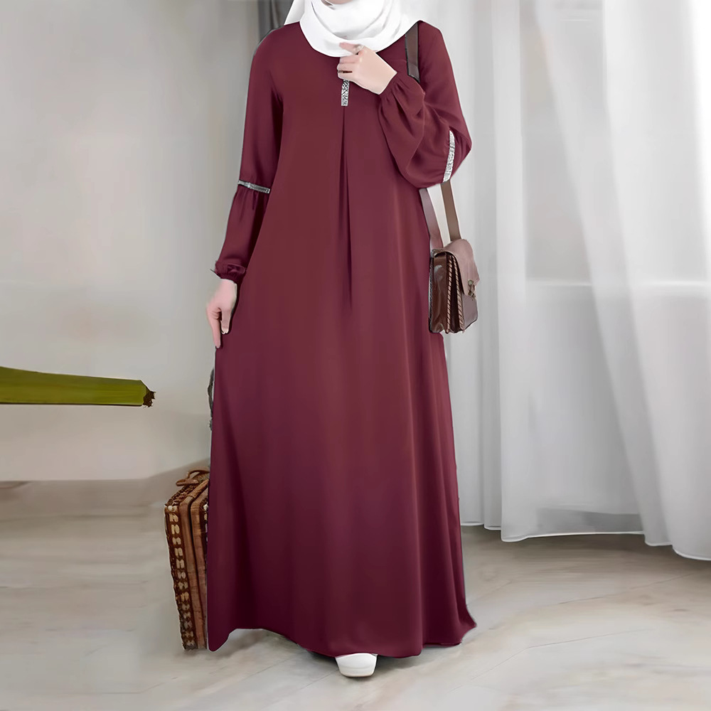 New Middle Eastern Abaya: Arabic Fashion Long-Sleeve Abaya Dress, Casual Sequined Sundress Clothing_ecoleips.com