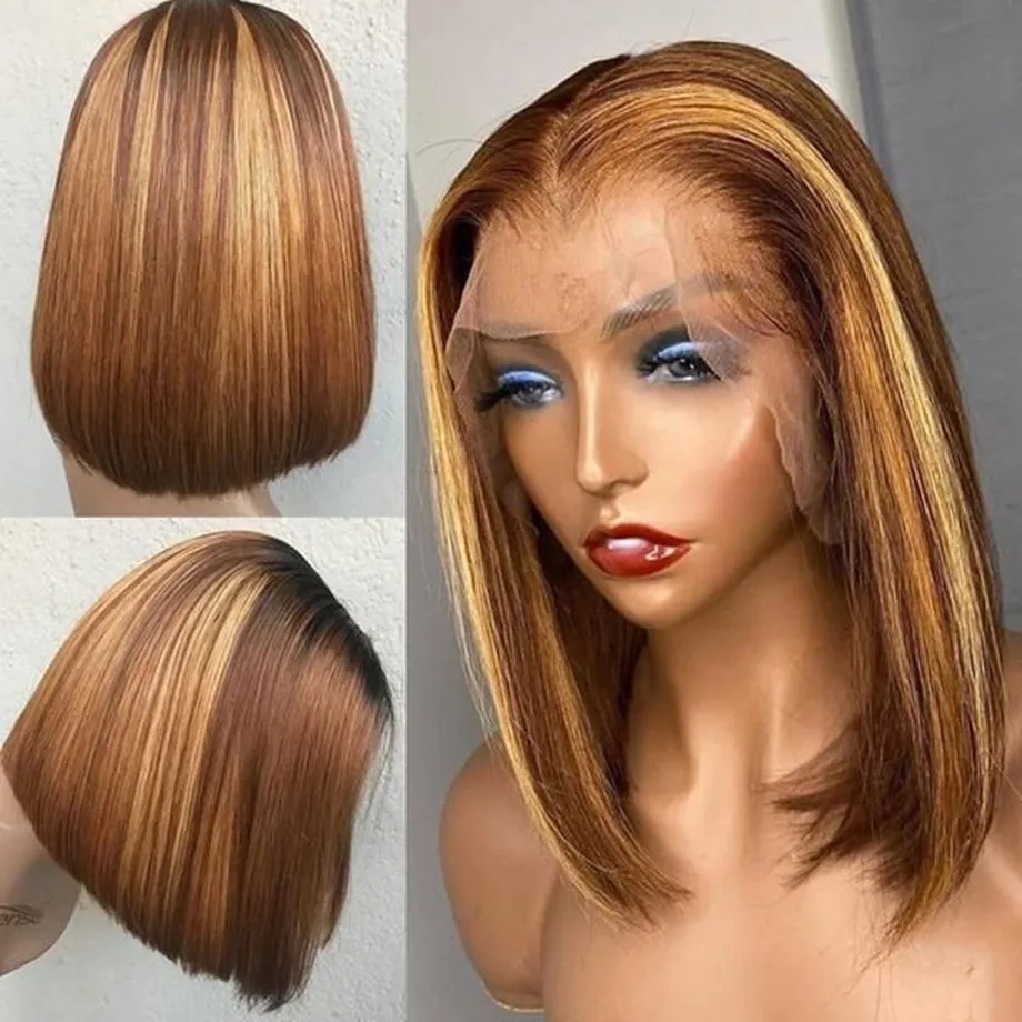 Europa y los Estados Unidos Bob pelo recto corto pelucas frente encaje pelucas de fibra química cubierta de cabeza completa
