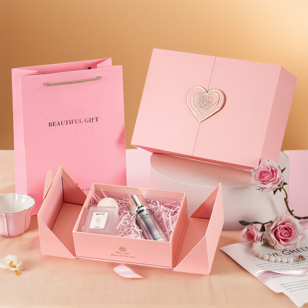Nueva caja de regalo rosa de doble apertura, caja de regalo para el Día de San Valentín, caja de regalo de alta gama para niñas, caja de regalo de recuerdo, caja de embalaje al por mayor