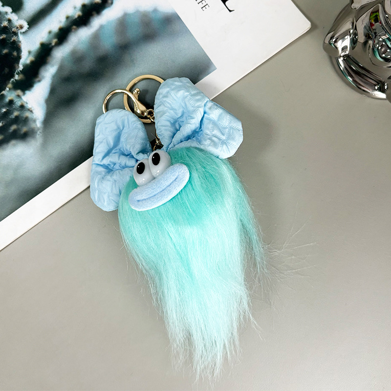 Creativa boca de salchicha divertido muñeca de lana frita llavero lindo peinado de felpa muñeca de bricolaje mochila escolar colgante joyería