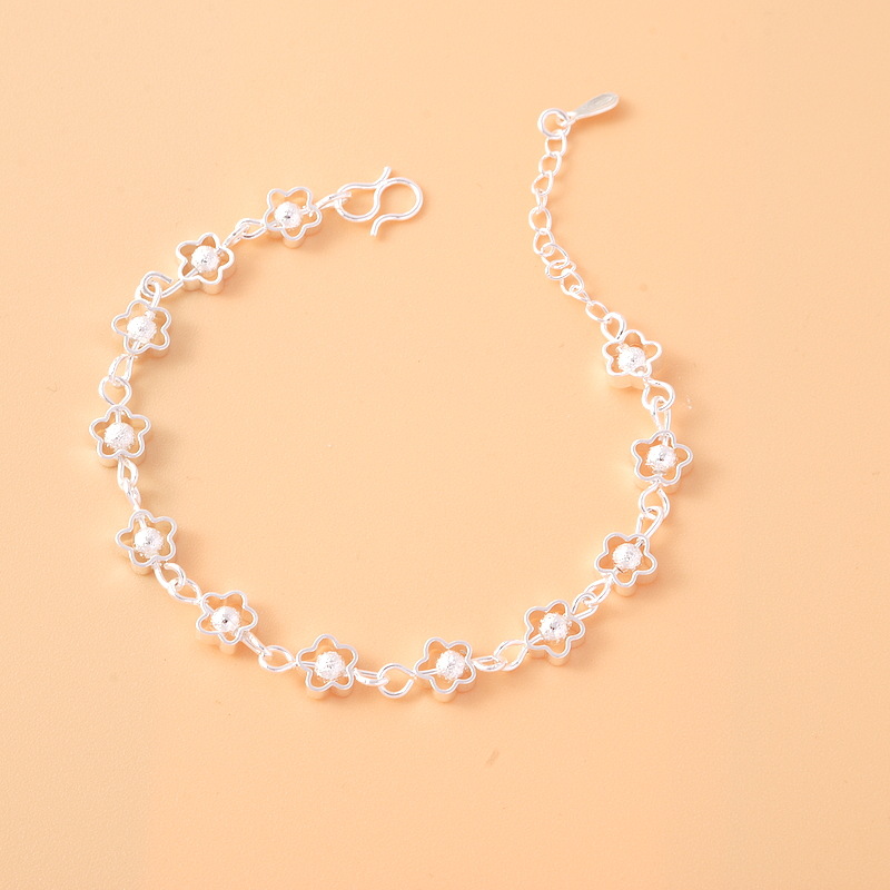 thumbnail image 1 of Pulsera chapada en plata para estudiantes que conserva el color, pulsera sencilla para mujer, joyería de mariposa con estrella coreana, regalo de moda SL58, flor hueca, 1 of 2