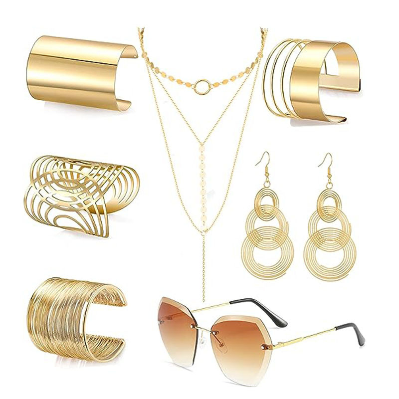 Cross-border hot selling European and American disco 1970s earrings glasses dress up suit 70's party seven-piece set suit Cross-border hot selling European and American disco 1970s earrings glasses dress up suit 70's party seven-piece set suit
