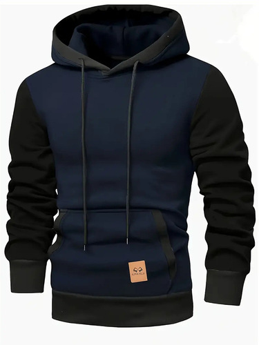 2025 Spring and Autumn European and American Men's Color Block Hooded Sweatshirt with Faux Fur Liner, Fashionable and Casual Sports Top