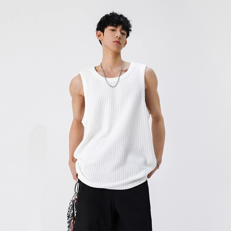 Texture Ice Silk Sleeveless T-shirt Men's Summer Fashion Brand Wide Shoulder Clothes American Fashion Brand Sports Sweatshirt Vest Texture Ice Silk Sleeveless T-shirt Men's Summer Fashion Brand Wide Shoulder Clothes American Fashion Brand Sports Sweatshirt Vest