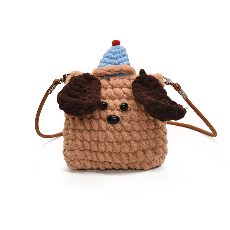 Bolsos de hombro de dibujos animados japoneses para niños y niñas otoño y invierno de lana tejida perros de tramo oblicuo 2025 nuevo mini bolso infantil