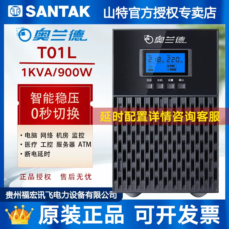 山特奥兰德UPS电源T01L电脑1KVA/900W稳压不间断应急备用电源机房