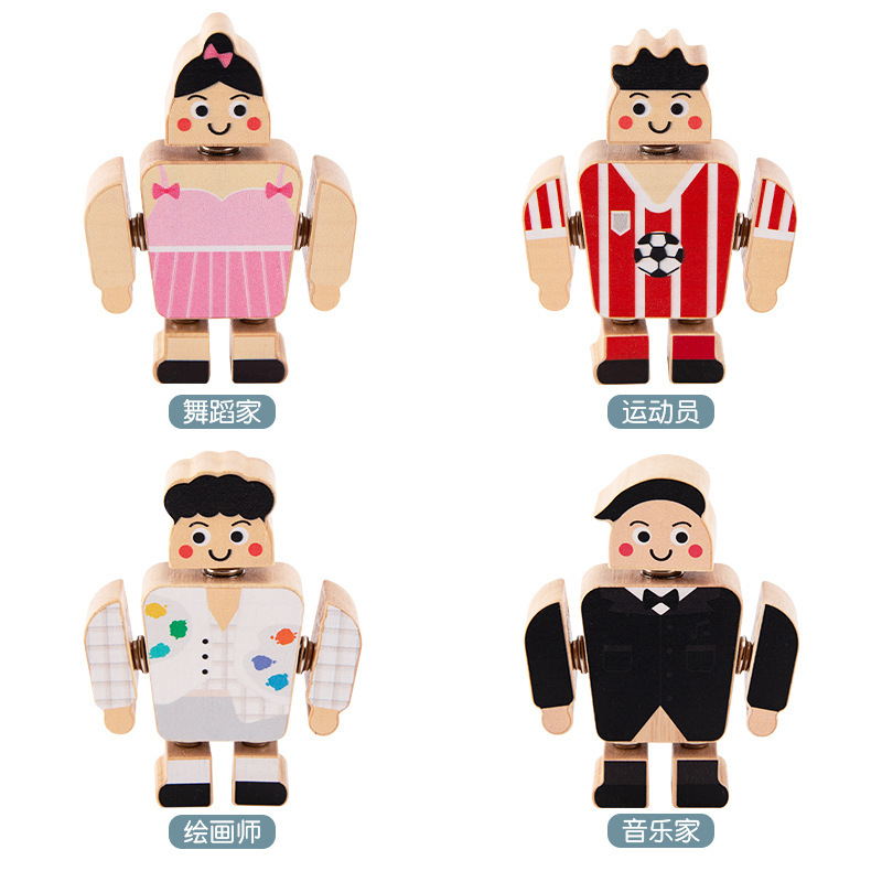 Madera DIY bloqueo tridimensional dibujos animados muñecas de dibujos animados profesionales modelado de construcción de bloques de ensamblaje juguetes de educación infantil