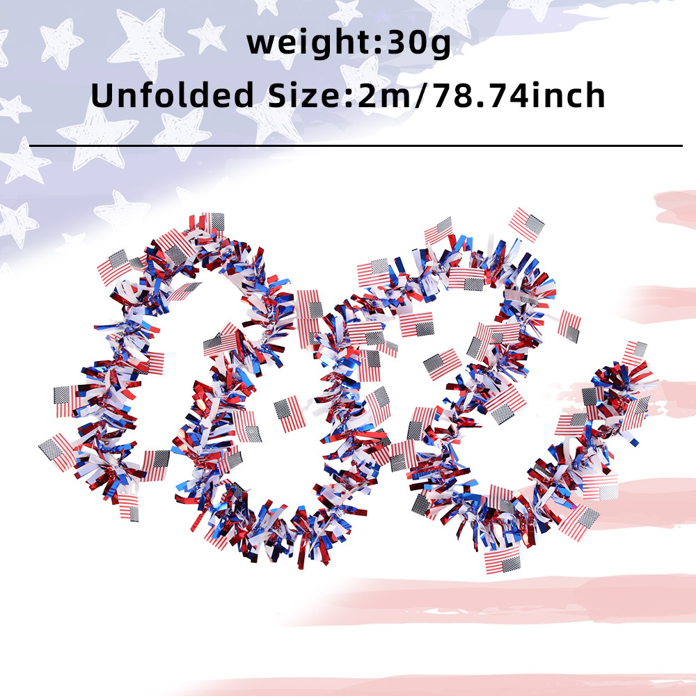 Día de la Independencia de los Estados Unidos tira de flores rojas, blancas, azules, estrellas de lana 250 aniversario de la bandera de decoración, colgante de cinta de hierba