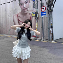 明星同款烫钻字母缎面芭蕾风蛋糕裙夏新款性感显腿长防走光蓬蓬裙