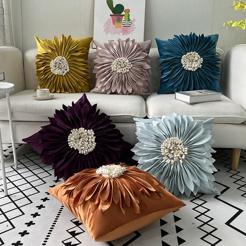 Cross-border ins flower pillowcase wholesale sunflower sunflower Nordic light luxury style sofa office pillowcase