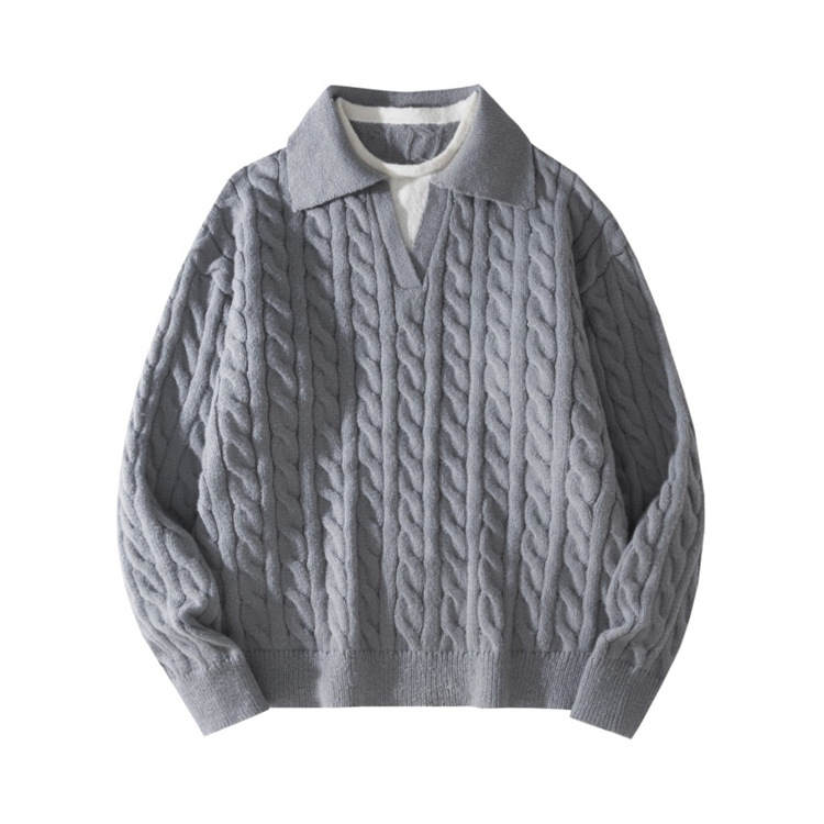 Oversized Cable Knit Sweater Women's V-Neck Pullover Casual Loose Fit Solid Color Top For Autumn Layering_voghion.com