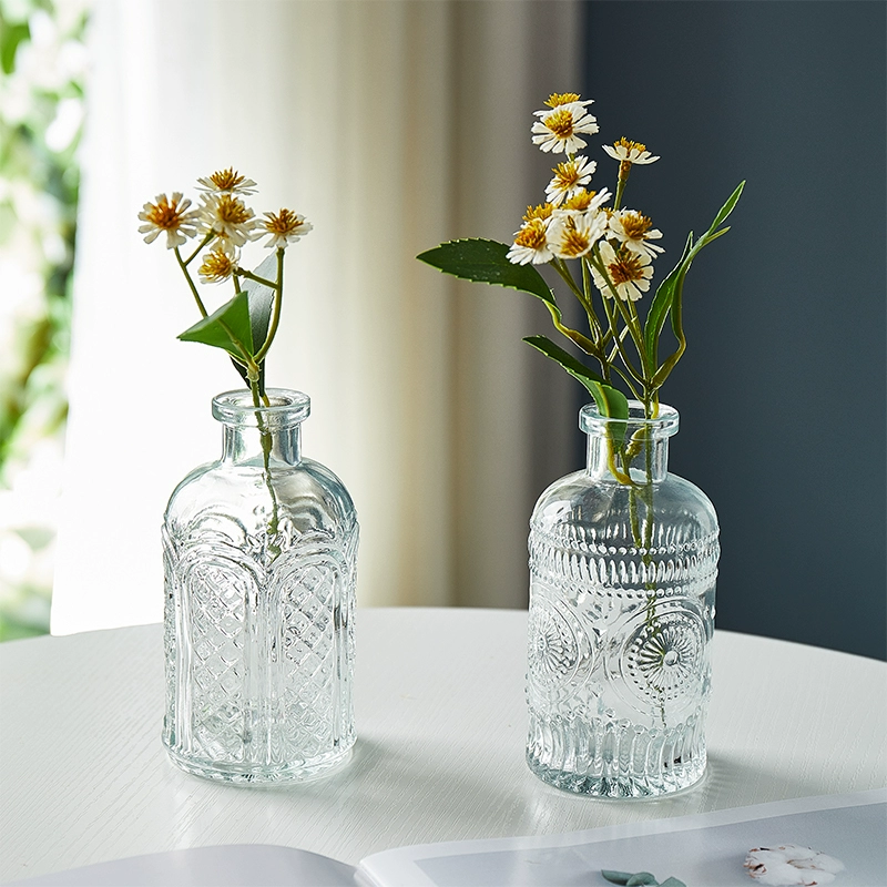 Французский винтажный рельефный стеклянный мини-ваза ins ветер прозрачная гидропонная цветочная композиция ваза для украшения стола
