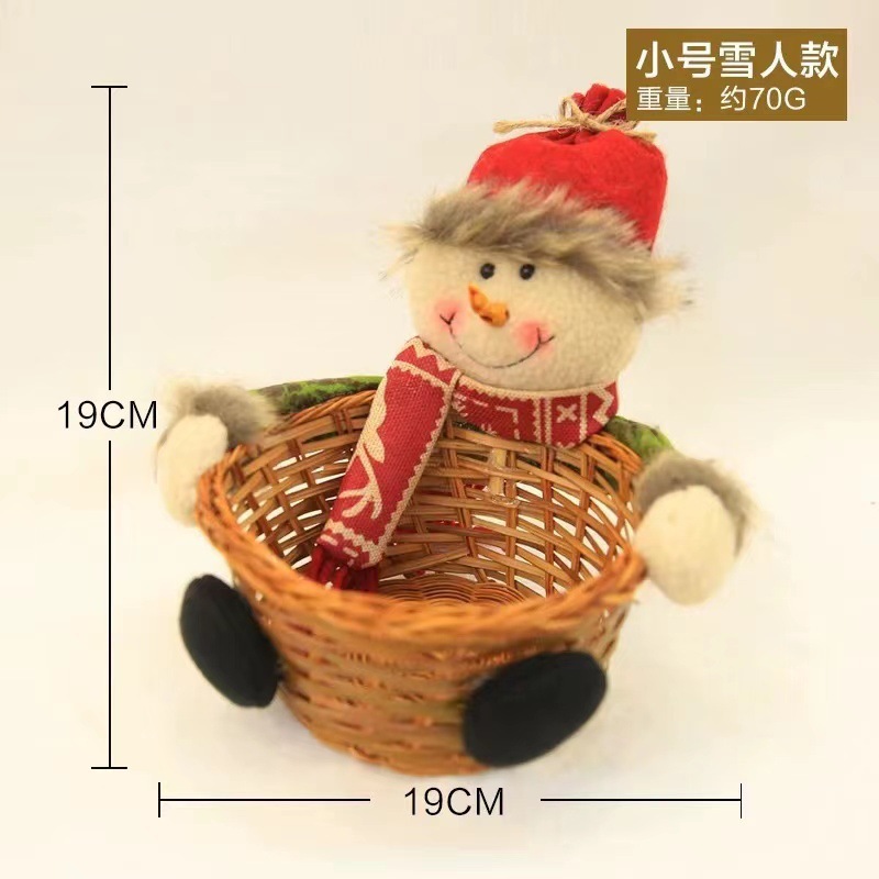 クリスマス装飾品クリスマスキャンディークリスマスイブリンゴバスケット老人雪だるま鹿人形編み竹バスケット置物|undefined