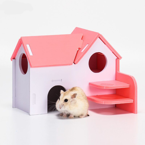 Hamster sleeping nest colorful small house wooden nest bear cub double-story environmentally friendly bungalow balcony villa hamster toys and supplies