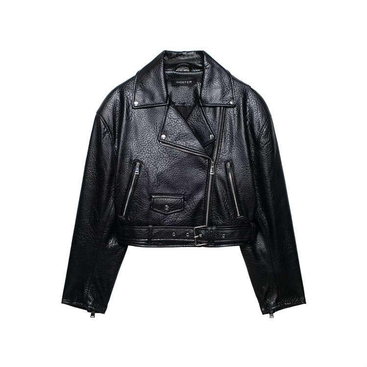 Unizera Women's Clothing 2026 Summer New Long-Sleeved Lapel Imitation Leather Motorcycle Style Jacket for Women 3046094