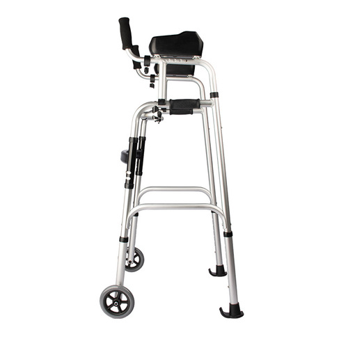 Aluminum alloy elderly walker, handicapped person's four-legged step aid, arm support, wheel, hospital assistance frame