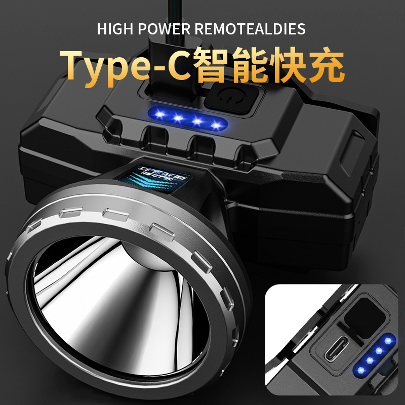 Nuevo faro transfronterizo luces de pesca nocturna multifuncionales al aire libre con lámpara de iluminación de visualización eléctrica lámpara de bicicleta montada en la cabeza