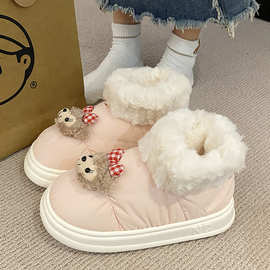 毛毛棉鞋女冬季可外穿防滑加绒保暖高帮雪地靴厚底包跟棉拖鞋女士