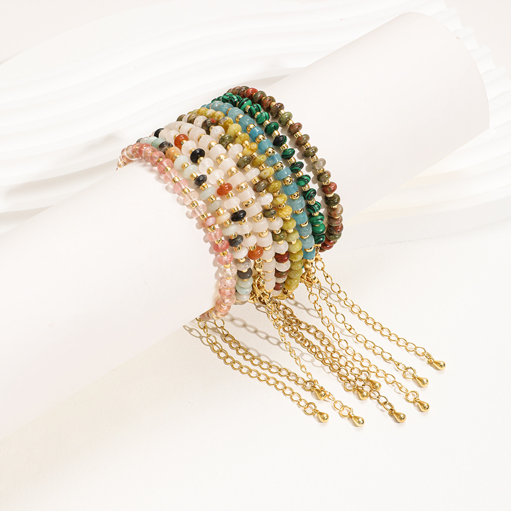 5g Weight Bracelets Classification 1 Piece Quantity Casual, Daily Occasion Stainless Steel, natural stone Material Color Block Pattern Women's Gender Vintage Style Style Vintage Style Color Block Stainless Steel Natural Stone Bracelets In Bulk 无