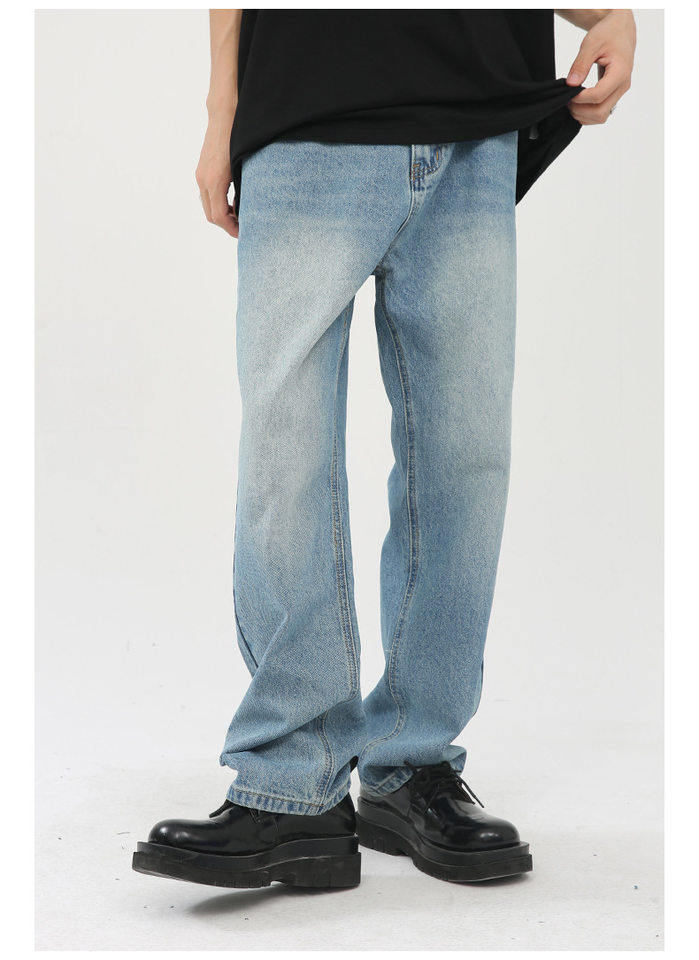 Quần jean nam ống thẳng phong cách Hàn Quốc, quần dài denim xử lý giặt cổ điển tôn chân — Xanh denim chi tiết 9