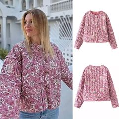 AliExpressクロスボーダー外国貿易ヨーロッパとアメリカの服ZA秋と冬厚いヨーロッパとアメリカンスタイルのラウンドネック長袖プリントショートジャケット