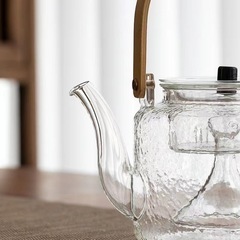 高硼硅玻璃錘紋提梁壺家用玻璃壺耐熱雙茶濾    蒸煮雙用煮茶壺