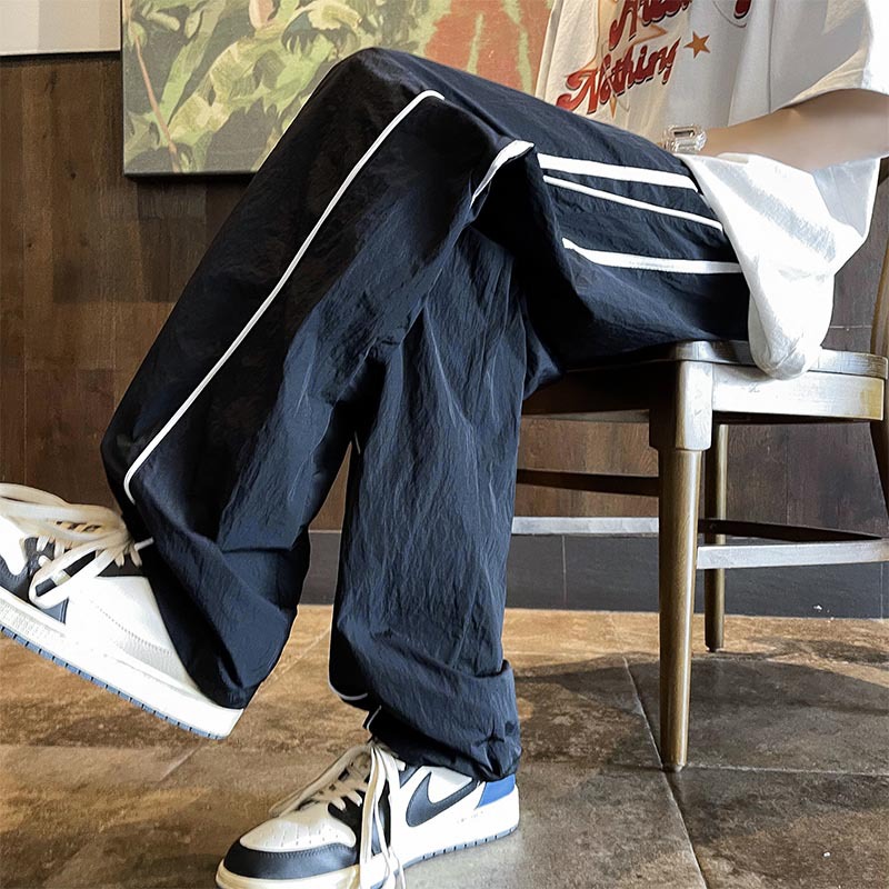 Summer Thin Straight-Leg Casual Pants for Men, Pleated, Cool, Quick-Dry, Sports Trendy Brand, Versatile Japanese-Style Ice Silk Pants for Students