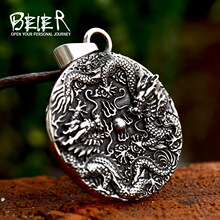beier新款不锈钢中国龙项链饰品批发 跨境欧美复古钛钢龙形吊坠