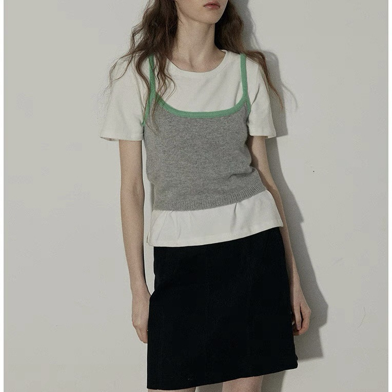 Contrast Color Edge Design Delicate Knitted Sling Women's Spring New Fashion Casual Vest Top Contrast Color Edge Design Delicate Knitted Sling Women's Spring New Fashion Casual Vest Top