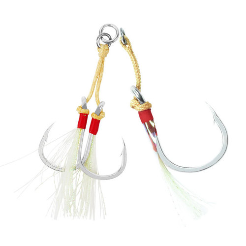 South Oil Sea Fishing Iron Plate Hook Single and Double Hook Glow-in-the-Dark Filament High-Carbon Steel Reinforced Heavy Ship Fishing Hook Diamond Snapper Red Hook