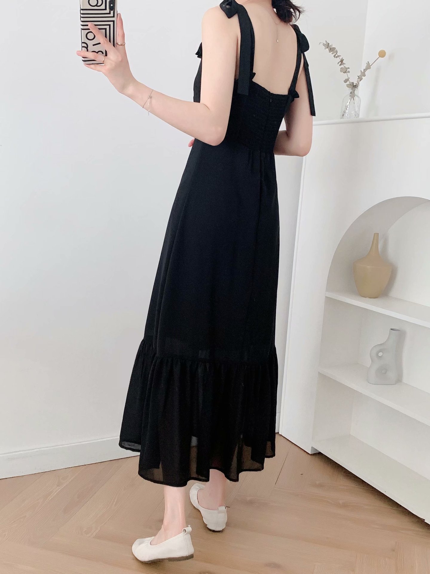 black shoulder strap mid-length sling dress nihaostyles clothing wholesale NSAM72104