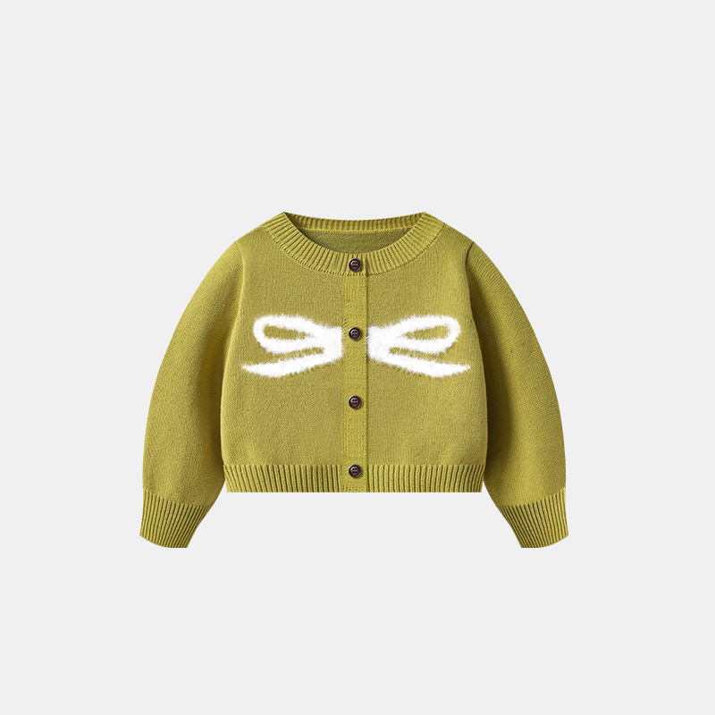 Korean style solid color girls' cardigan sweater, coat, spring and autumn shawl, sweet baby clothes, A-type short baby sweater