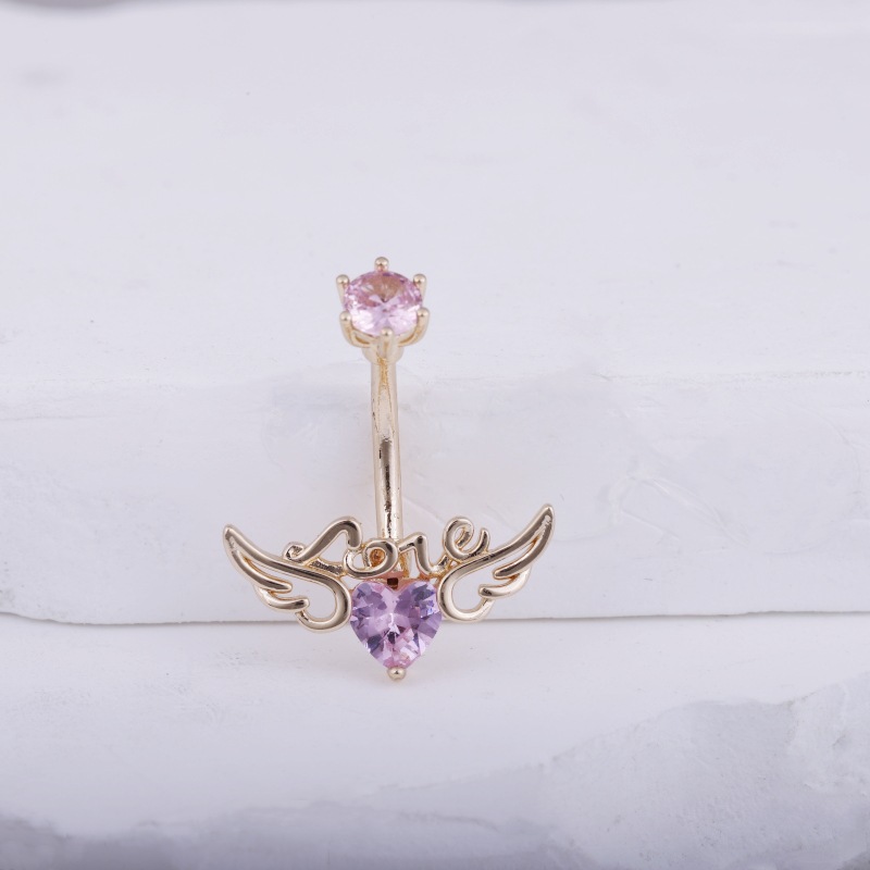 Angel Wings LOVE Letters Belly Button Ring Gold with White CZ Cubic Zirconia Navel Piercing Jewelry Wholesale detail image 14