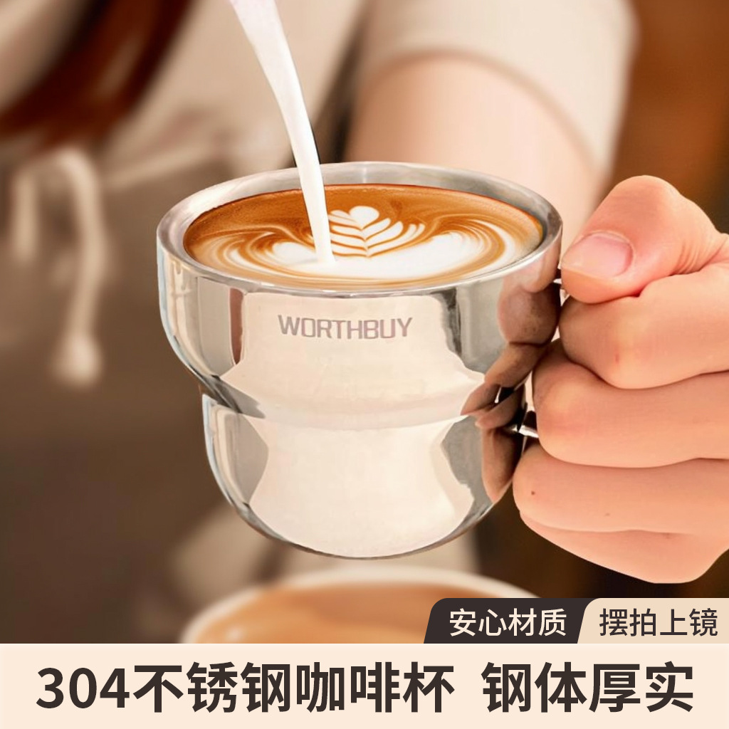 304不锈钢咖啡杯带盖随行杯便携外带食品级水杯高档精致直饮杯子