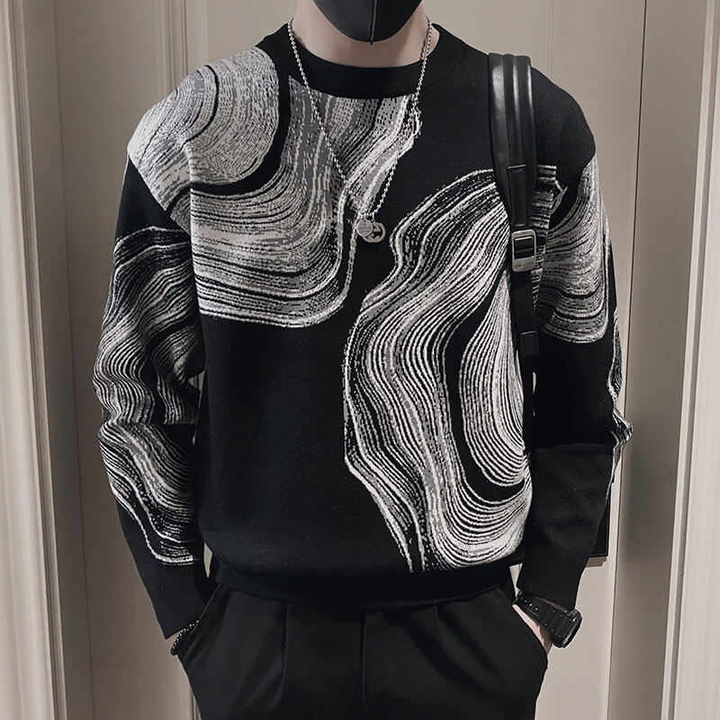 305B-Lv182-88-2025 Winter Cool Guy Trendy Asymmetrical Knitted Base Shirt Men's Trendy Sweater