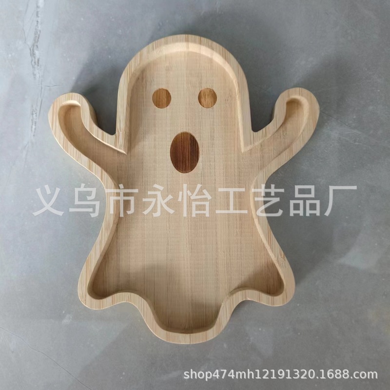 竹製サンタクロース幽霊カボチャトレイクリスマスハロウィーン装飾皿実木熟食木トレイ|undefined