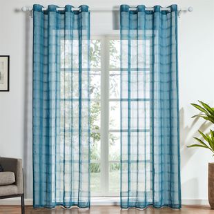 Cross-border Amazon Pastoral Style Grid Embroidered Window Screen Bedroom Living Room Tulle Curtain Finished Fabric Window Screen