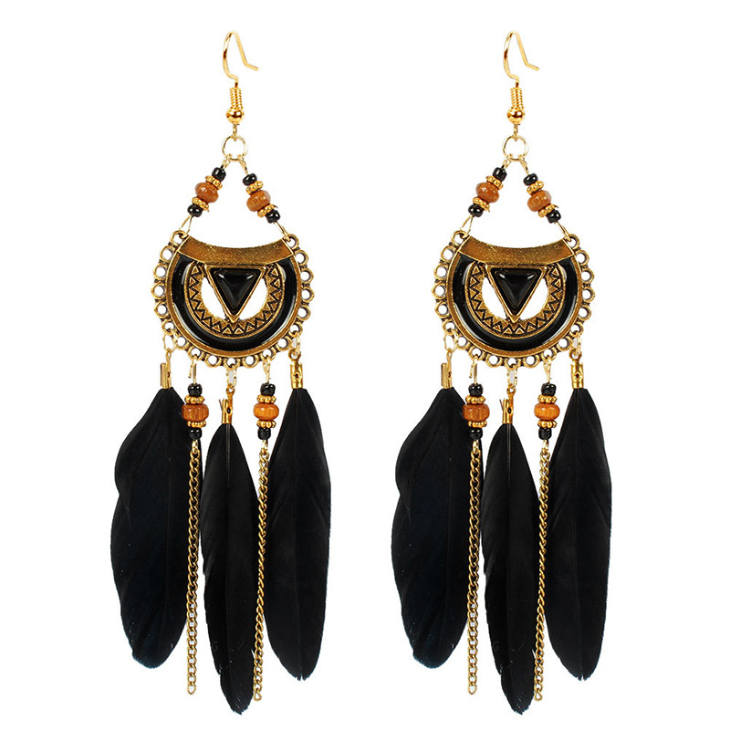 1 Pair Bohemian Leaf Water Droplets Tassel Enamel Beaded Alloy Feather Drop Earrings display picture 4