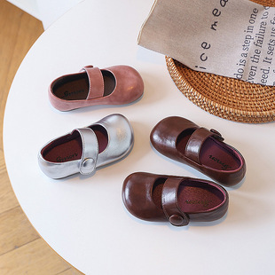 Children's Leather Shoes Spring & Fall New Style Girls' Shallow Mouth Flats Mary Jane Shoes Girls Princess Shoes Soft Sole Baby Shoes