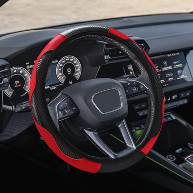 New Car Steering Wheel Cover, Elastic Carbon Fiber Leather, Suitable for All Seasons, Sporty and Fashionable, Cross-Border E-Commerce Hot-Selling Handle Cover