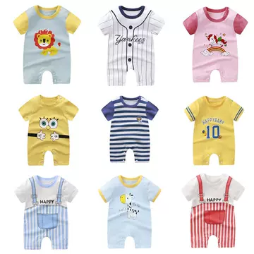 Infant climbing clothes pure cotton summer new Korean baby boys thin 2021 women's short sleeve children's one-piece clothes ha - ShopShipShake