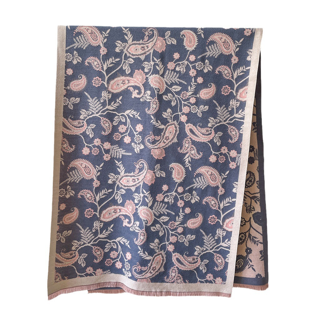Nuevo estilo étnico Flor de anacardo artístico versátil bufanda de Cachemira de doble cara otoño e invierno cálido aire acondicionado bufanda