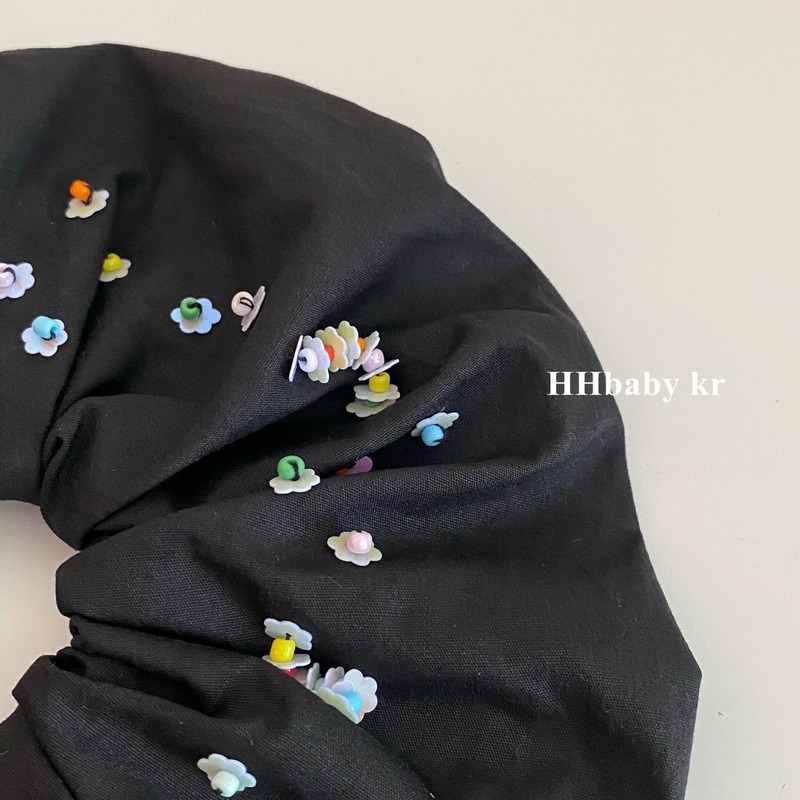 【HHBABY KR】black vintage小众花朵珠片大肠发圈高级感时髦发绳|undefined