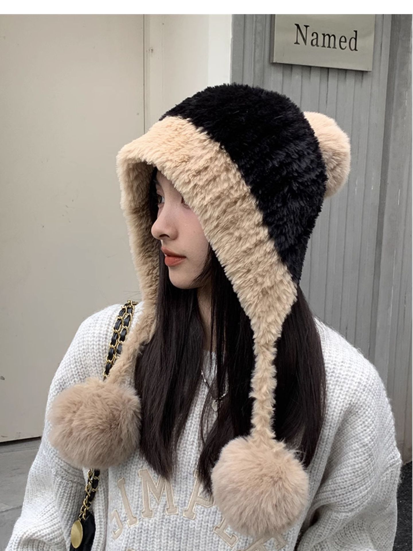 Peluche Lei Feng pour enfants, nouveau style automne-hiver, avec boule de fil suspendue épaissie en peluche ajoutée pour plus de chaleur et d'oreille_voghion.com