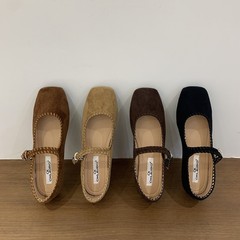 法式绒面芭蕾舞平底鞋女2025春秋新款复古方头休闲平底玛丽珍单鞋