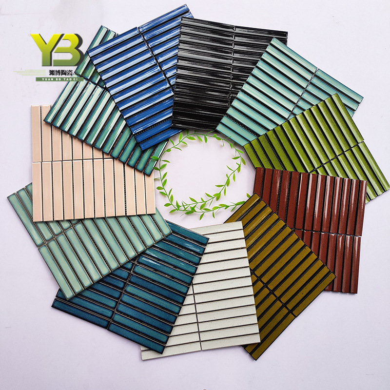 陶瓷长条马赛克窑变白色厨房墙砖斑点红色浴室卫生间墙砖20x145